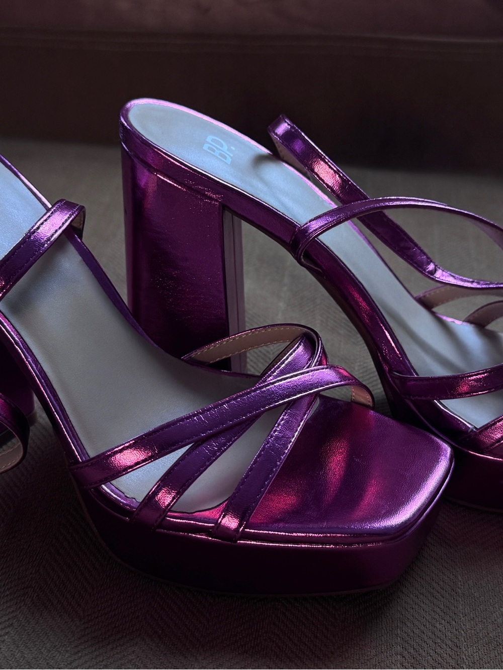 bp Metallic Magenta Platform Strappy Heels
